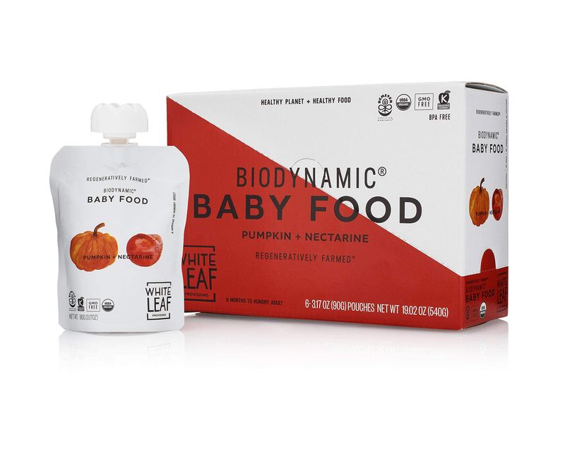 White Leaf Provisions Biodynamic Organic Baby Food Pumpkin  Nectarine (6 (90g) Pouches)