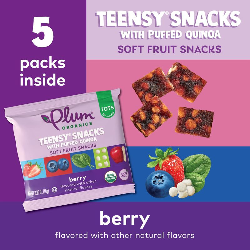 Plum Organics Teensy Fruits, Berry, 5 Count (Pack of 4)
