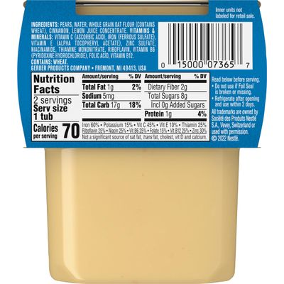Gerber Baby Food 2nd Foods, Mixed Cereal, Pears  Cinnamon with Oatmeal Puree, 4 Ounce Tubs, 2-Pack (Pack of 8)