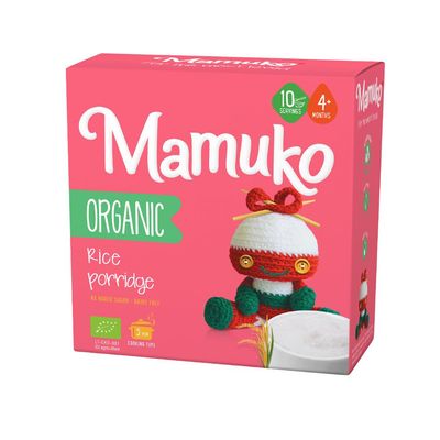 MAMUKO Organic Porridge - Rice Porridge with No Added Sugar, Milk  Preservatives - High Fiber Porridge Developed with EU Experts - Healthy Porridge Ideal for Little Ones from 4 Months - 12 Servings