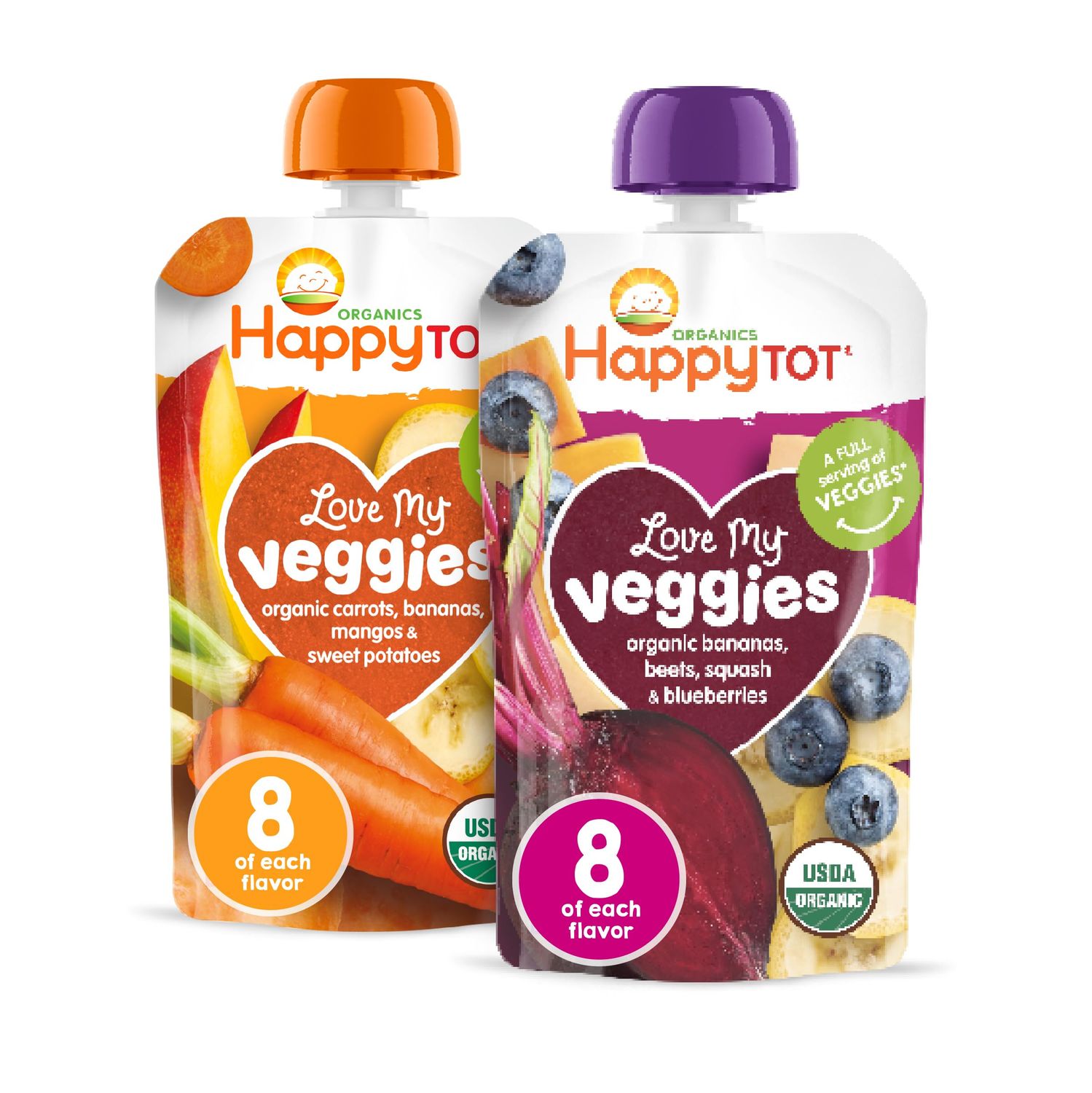 Happy Tot Organics Stage 4 Baby Food Pouches, Gluten Free, Vegan Snack, Love My Veggies, Fruit  Veggie Puree, Variety Pack, 4.22 Ounce (Pack of 16), Amazon Exclusive