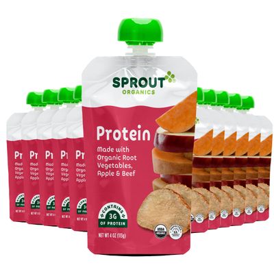 Sprout Organic Baby Food Pouches Stage 3, Organically Sourced Meat Protein, Root Vegetables Apple w Beef, 4 Ounce (Pack of 12)
