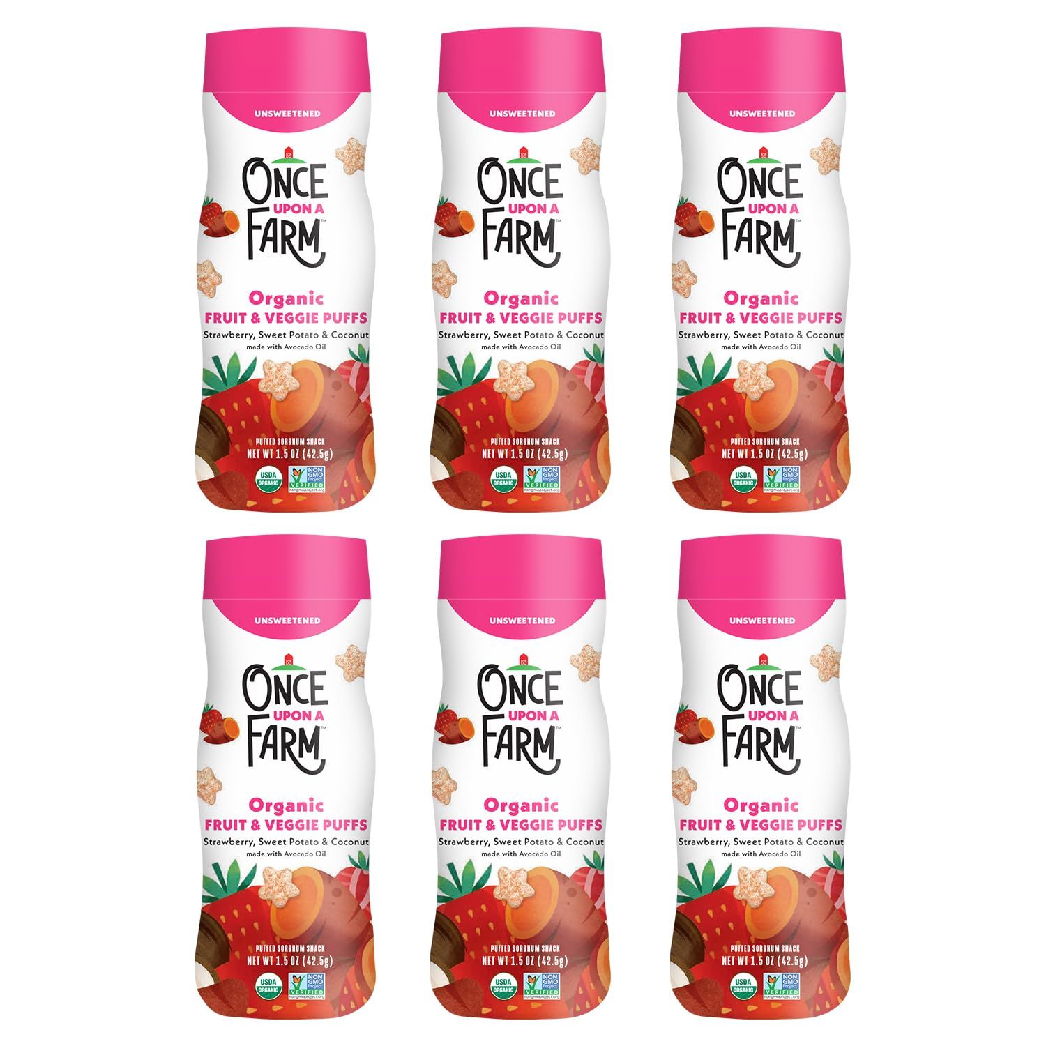 Once Upon a Farm Organic Baby Fruit  Veggie Puffs Strawberry, Sweet Potato  Coconut | 6 count