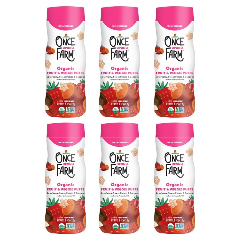 Once Upon a Farm Organic Baby Fruit  Veggie Puffs Strawberry, Sweet Potato  Coconut | 6 count