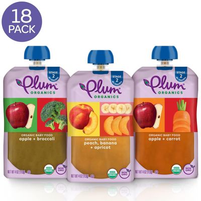 Plum Organics Stage 2 Organic Baby Food - Fruit and Veggie Variety Pack - 4 oz Pouch (Pack of 18) - Organic Fruit and Vegetable Baby Food Pouch (Amazon Exclusive)