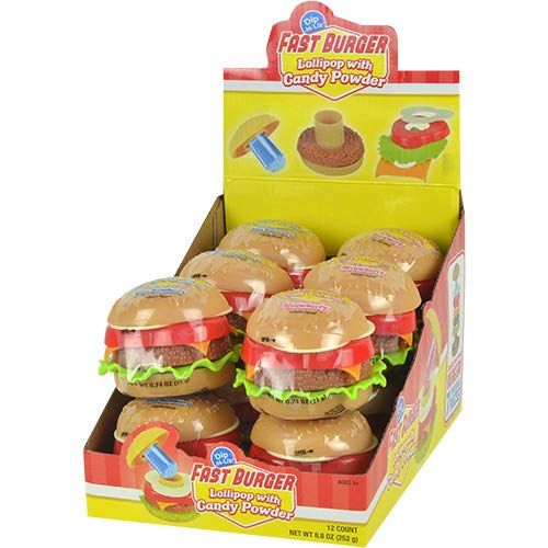 Koko&#39;s Fast Burger Dip-N-Lik, Lollipop with Candy Powder, 8.8 Ounces - 12 Count Display Box