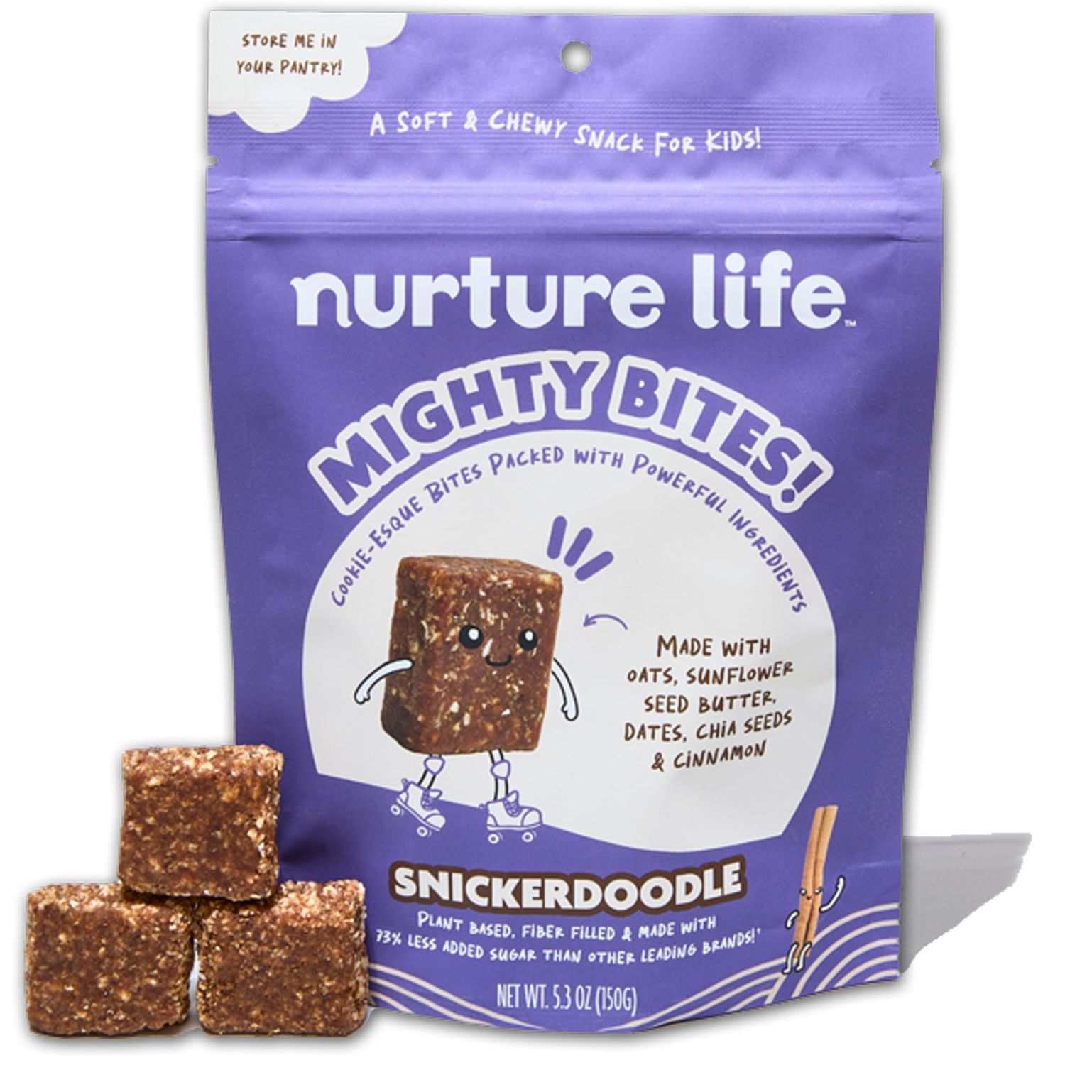 Nurture Life Mighty Bites, Snickerdoodle, Healthy Oatmeal Bite Size Snacks for Kids  Toddlers, High Protein Organic Snacks for Children, Plant-Based High Fiber Snacks, Low Sugar, 1 Pack, 15 Pieces