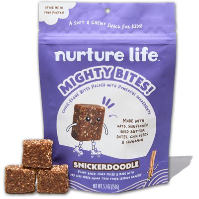 Nurture Life Mighty Bites, Snickerdoodle, Healthy Oatmeal Bite Size Snacks for Kids  Toddlers, High Protein Organic Snacks for Children, Plant-Based High Fiber Snacks, Low Sugar, 1 Pack, 15 Pieces