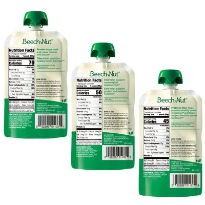 Beech-Nut Baby  Toddler Food Pouches Variety Pack, Protein  FiberIron  ZincPrebiotic Fiber Fruit  Veggie Purees, 3.5 Oz (18 Pack)
