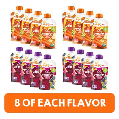 Happy Tot Organics Stage 4 Baby Food Pouches, Gluten Free, Vegan Snack, Love My Veggies, Fruit  Veggie Puree, Variety Pack, 4.22 Ounce (Pack of 16), Amazon Exclusive