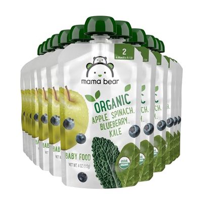 Amazon Brand - Mama Bear Organic Baby Food, Stage 2, Apple, Spinach, Blueberry, Kale, 4 ounce (Pack of 12)