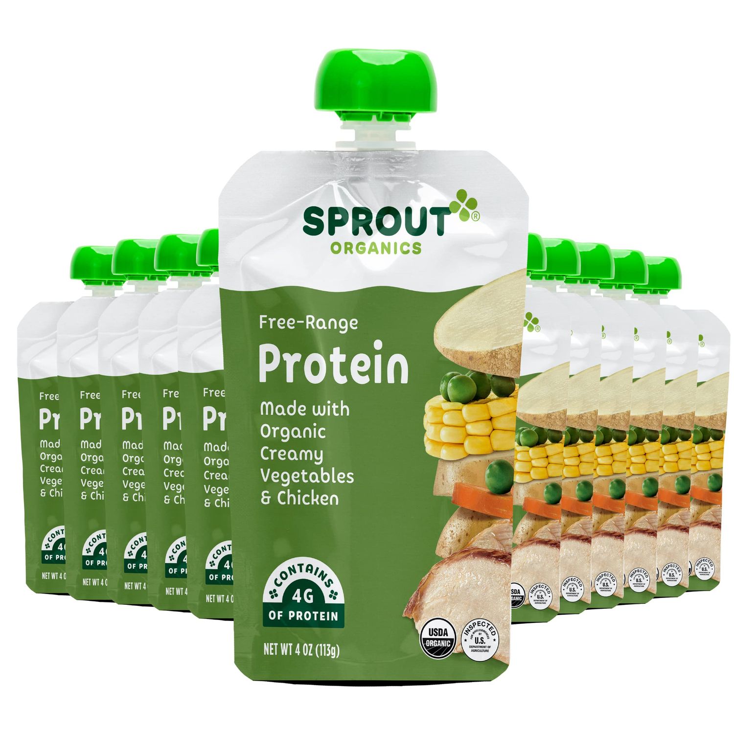 Sprout Organic Baby Food Pouches Stage 3, Creamy Vegetables w Chicken, 4 Oz (Pack of 12)
