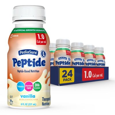 PediaSure Peptide 1.0 Cal, Peptide-Based Formula, Sole-Source Nutrition Drink for Tube Feeding or Oral Nutrition, Vanilla, 8-fl-oz Bottle, Pack of 24