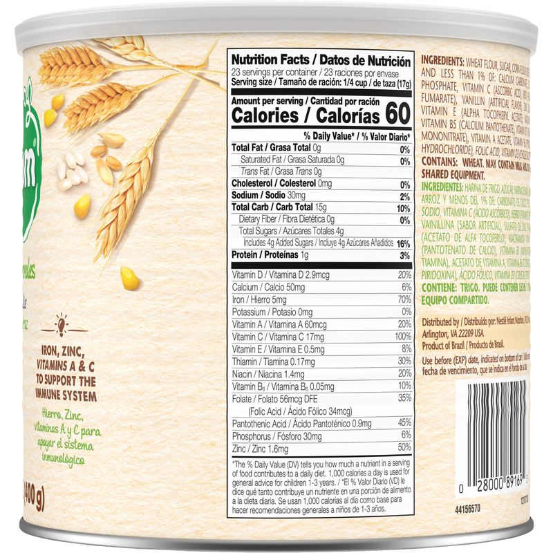 Nestle Nestum Junior Cereal, 3 Cereals - Wheat, Corn  Rice, Made for Toddlers 12 Months, 14.1 OZ Canister (Pack of 1)