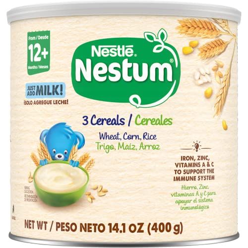 Nestle Nestum Junior Cereal, 3 Cereals - Wheat, Corn  Rice, Made for Toddlers 12 Months, 14.1 OZ Canister (Pack of 1)