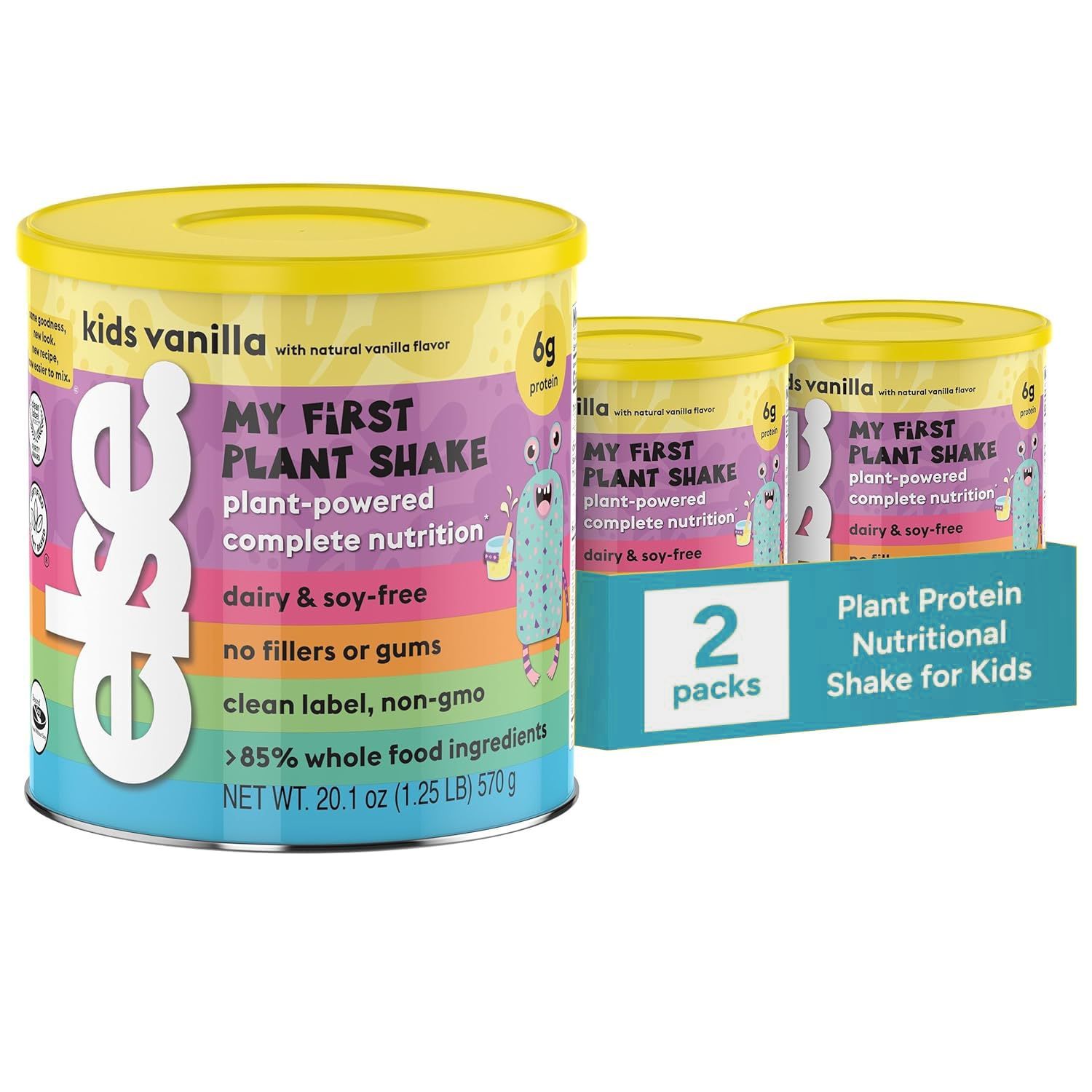 Else Nutrition Plant-based Kids Protein Shake Powder for Ages 2-12. Dairy-free First Kids Complete Nutrition Shake with plant protein and 25 Vitamins  Minerals, Vanilla, 1- Pack (2 Pack, Vanilla)