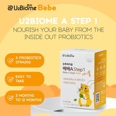U2Biome Bebe A Step 1 Able Probiotics Powder for Infants  Babies, Support Gut Health, Easy-to-Take Powder, Age 3 Months, Multi-Strain 3 Billion CFU, 60g (30 Packets) - 1 Month Supply