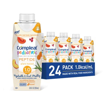 Compleat Pediatric Peptide 1.0, Real Food and Peptide-Based Tube-Feeding Formula for Children Ages 1 To 13, Vegetable  Fruit Medley (Pack of 24)