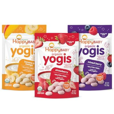 Happy Baby Organics Yogis Freeze-Dried Yogurt  Fruit Snacks, 3 Flavor Variety Pack, 1 Ounce (Pack of 3)