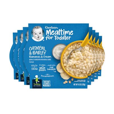 Gerber Baby Cereal Oatmeal  Barley, Bananas  Cream, 4.5 Ounce Self-Feeding Trays (Pack of 8)