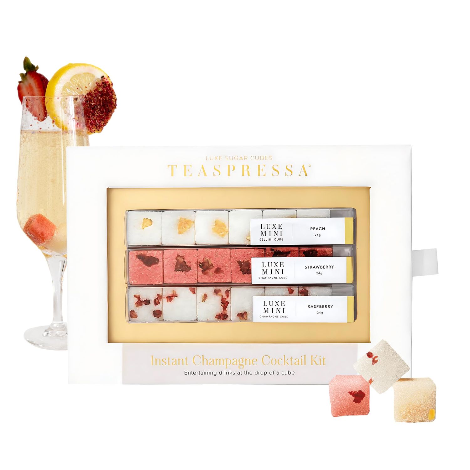 TEASPRESSA LUXE Mixology Cubes Instant Champagne Cocktail Kit | 100 Natural Drink Mix for Cocktails, Mocktails, and Non Alcoholic Drinks | Birthday Gifts for Women | As Seen on Shark Tank | 18 Count