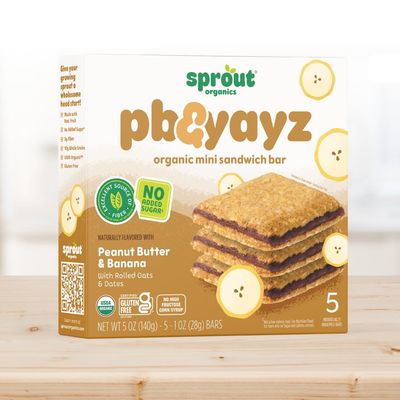 Sprout Organics, PB  Yayz Toddler Snack Bars, Peanut Butter  Banana, 5 Individual Bars 1.02 oz Each (6-boxes)