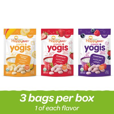 Happy Baby Organics Yogis Freeze-Dried Yogurt  Fruit Snacks, 3 Flavor Variety Pack, 1 Ounce (Pack of 3)