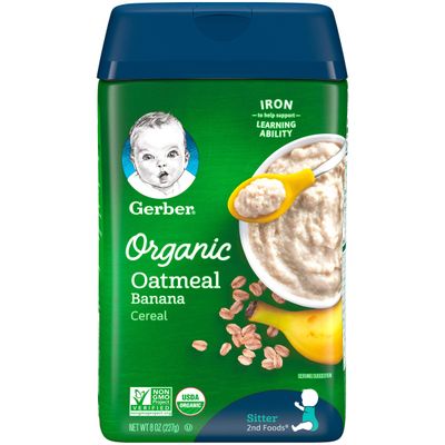 Gerber Baby Cereal Organic 2nd Foods, Grain  Grow, Oatmeal Banana, 8 Ounce