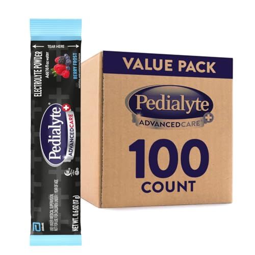 Pedialyte AdvancedCare Plus Electrolyte Powder, Berry Frost, Has PreActiv Prebiotics, Electrolyte Drink, 100 Single-Serving Powder Packets