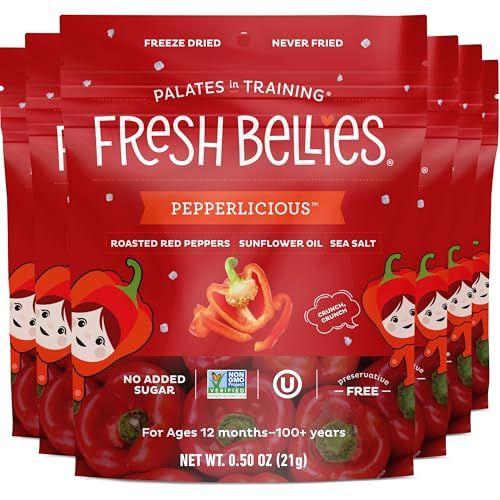 Fresh Bellies Freeze Dried Vegetables Red Pepper for Kids  Toddlers - Healthy, Vegan Baby Snacks with No Sugar Added, 1 Year Old , Gluten Free, 6 Pack (Pepperlicious)