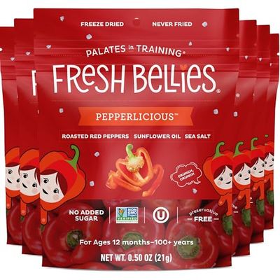 Fresh Bellies Freeze Dried Vegetables Red Pepper for Kids  Toddlers - Healthy, Vegan Baby Snacks with No Sugar Added, 1 Year Old , Gluten Free, 6 Pack (Pepperlicious)