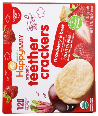 HAPPY BABY Organic Strawberry  Beet Teether Crackers 12 Count, 1.7 OZ