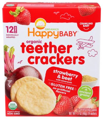 HAPPY BABY Organic Strawberry  Beet Teether Crackers 12 Count, 1.7 OZ