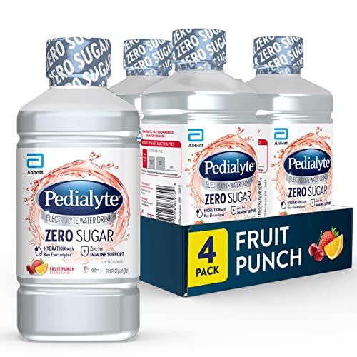 Pedialyte Electrolyte Water with Zero Sugar, Hydration with 3 Key Electrolytes  Zinc for Immune Support, Fruit Punch, 1 Liter, 33.8 Fl Oz (Pack of 4)