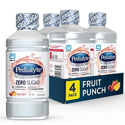 Pedialyte Electrolyte Water with Zero Sugar, Hydration with 3 Key Electrolytes  Zinc for Immune Support, Fruit Punch, 1 Liter, 33.8 Fl Oz (Pack of 4)