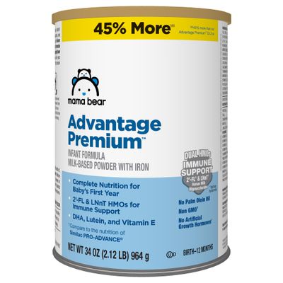 Amazon Brand - Mama Bear Advantage Premium Baby Formula Powder, 2&#39;-FL HMO, LNnT HMOs for Immune Support, Non-GMO, 34 oz (Pack of 1)
