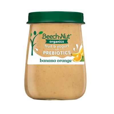 Beech-Nut Organic Fruit  Yogurt Baby Food Jars with Prebiotics, Organic Banana Orange  Yogurt Puree, Stage 2 Baby Food for Babies 6 Months and Up, Non-GMO, 4oz Glass Jars, 10ct