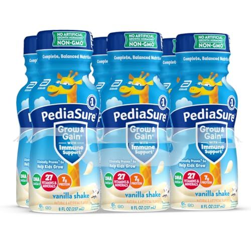 PediaSure Grow  Gain With Immune Support, Kids Protein Shake, 27 Minerals  Vitamins for Kids, 7g Protein, Helps Kids Catch Up On Growth, Non-GMO, Gluten-Free, Vanilla, 8-fl-oz Bottle, Pack of 6
