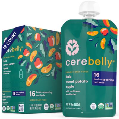 Cerebelly Organic Baby Food Pouches - Organic Fruit  Veggie Purees, Great Snack for Toddlers (Kale Sweet Potato Apple (4 Ounce, 12 Count))