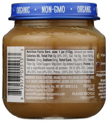 Happy Baby Organic Stage 2 Pears  Prunes Baby Food, 4 OZ