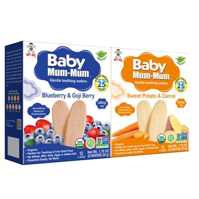 Hot-Kid Baby Mum-Mum Rice Rusks, 2 Flavor Variety Pack, 24 Pieces (Pack of 4) 2 Each: Sweet Potato  Carrot, Blueberry  Goji Gluten Free, Allergen Free, Non-GMO, Rice Teether