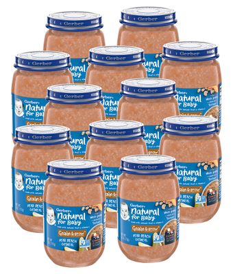 Gerber 3rd Foods Natural for Baby Grain  Grow Baby Food Jar, Pear Peach Oatmeal, Made with Natural Fruit  Vitamin C with Advanced Texture, 6 OZ Glass Jar (Pack of 12)