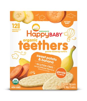 Happy Baby Organics Baby Snacks, Gentle Teething Wafers, Gluten Free  Vegan, Sweet Potato  Banana, 12 Count (Pack of 6)