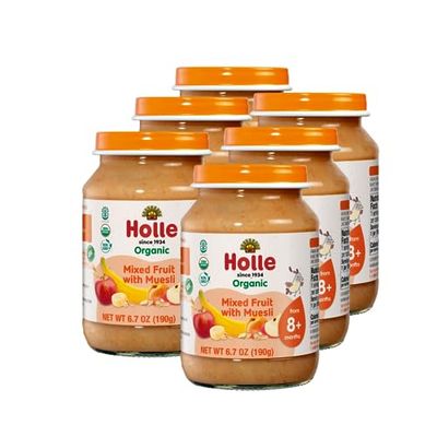 Holle Organic Baby Food Jars - Mixed Fruit Muesli Baby Puree with Organic Apple, Apricot, Banana  Grains - (6 Jars) Stage 2 Baby Food for 8 months and Older - Baby Snack or Balanced Meal