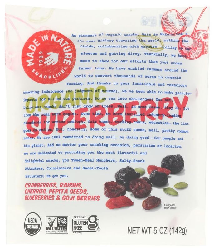 Made in Nature | Superberry Fruit Fusion | Organic Dried Fruit and Seeds Trail Mix | Vegan Snack |5 Ounce (Pack of 6)