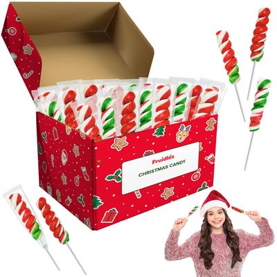 Fruidles Christmas Twist Lollipop, Mixed Fruit Flavor, Individually Wrapped Lollipops, 2 Inch Twist Suckers (12-Pack)