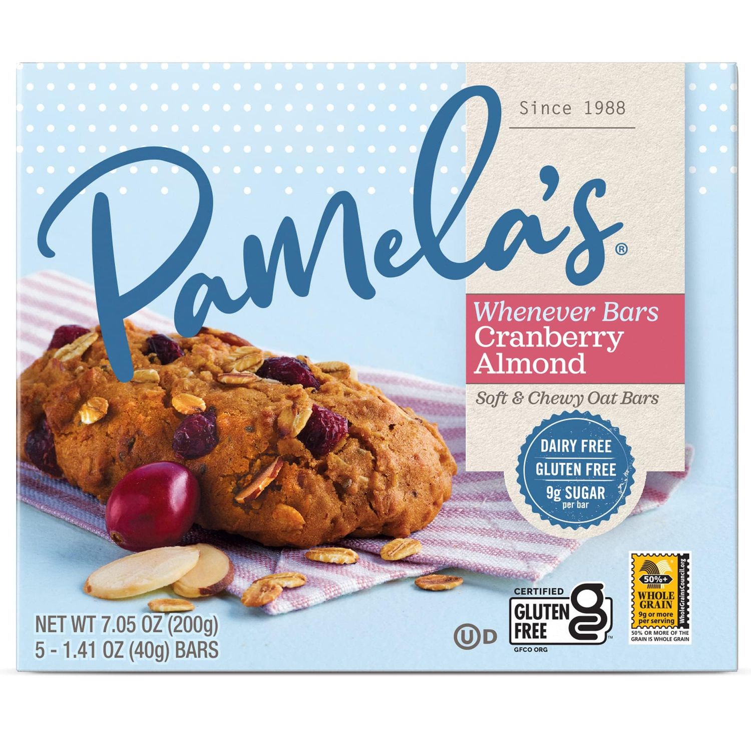 Pamela&#39;s Products Whenever Bars, Cranberry Almond, 5 Bars, 1.41 oz (40 g) Each