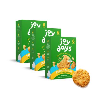 Joydays Peanut Butter Cookies, Low Sugar, Healthy Snacks for Adults and Kids, Snack Packs, Low Glycemic Soft Baked Cookie for Breakfast or Dessert, 3g Protein, 3g Sugar, 5g Fiber, 18 Pack, 36 Cookies