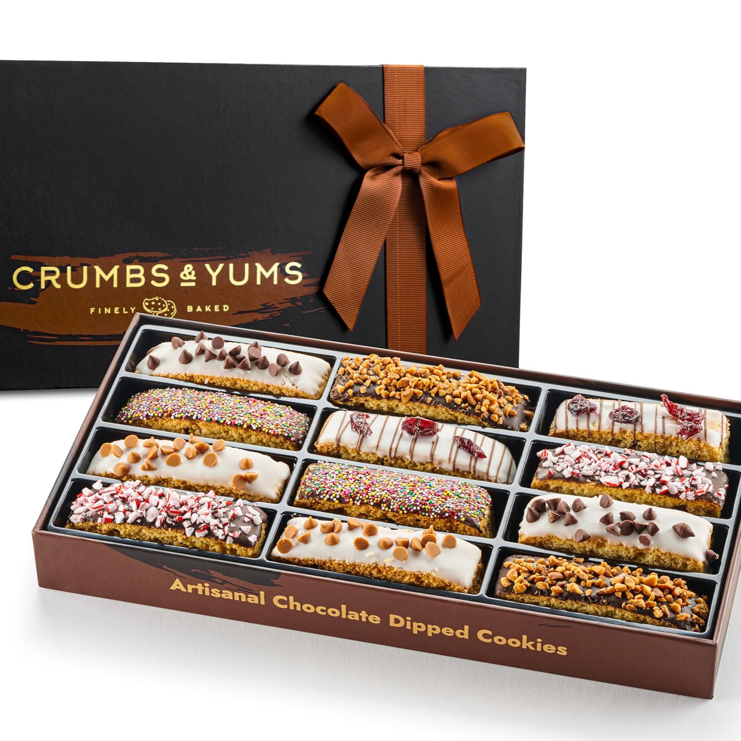 Holiday Christmas Gift Basket - Gourmet Chocolate Biscotti with Assorted Toppings - Food Gift Box for Christmas, Family, Birthday, Men &amp; Women