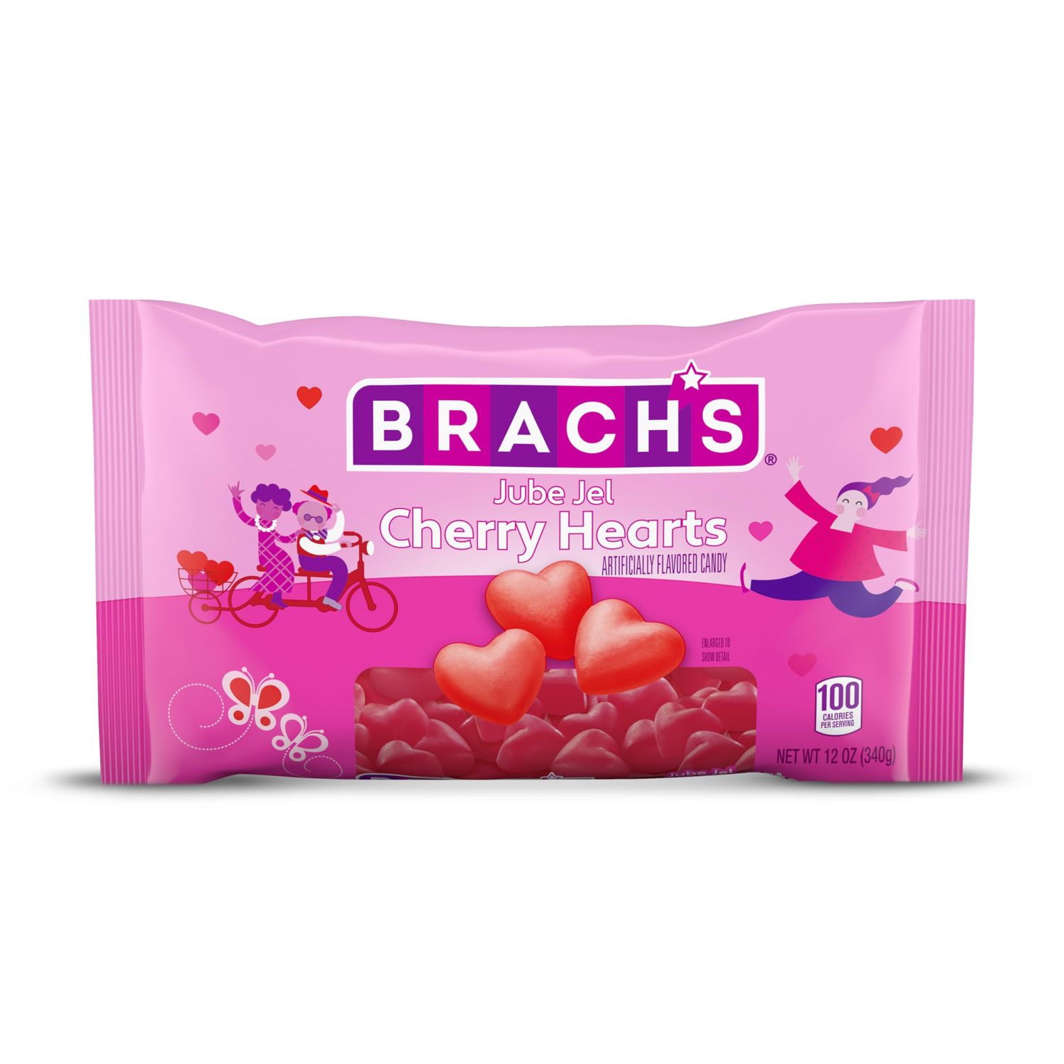 Brachs Jube Jel Cherry Hearts, Valentine&#39;s Day Candy, Classic Cherry Flavored Heart Candy for Valentine&#39;s Day, Heart Shaped Red Gummy Candy, 12 oz Bag